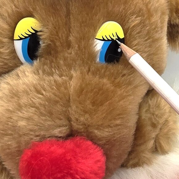 VTG 80s Christmas Red Nose Reindeer Stocking Fukei Ind. 3D Plush Hat Flat Eyes - Picture 7 of 7